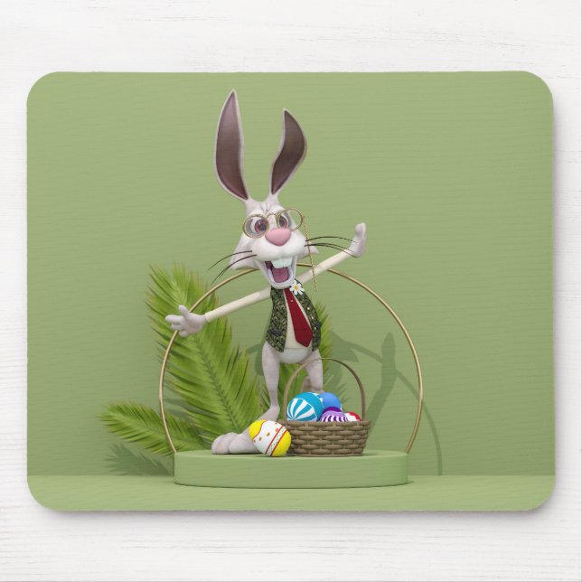 Mousepad Coelho Toon em pé perto de Ovos de Páscoa (Frente)
