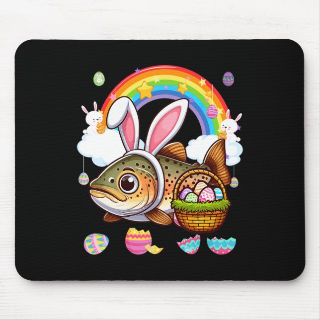 Mousepad Coelho Truta Peixe Páscoa Caça Ovos Bysket Cor (Frente)