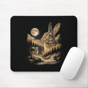 Mousepad Coelho Vintage Uivando para a Lua Arte Noturna de