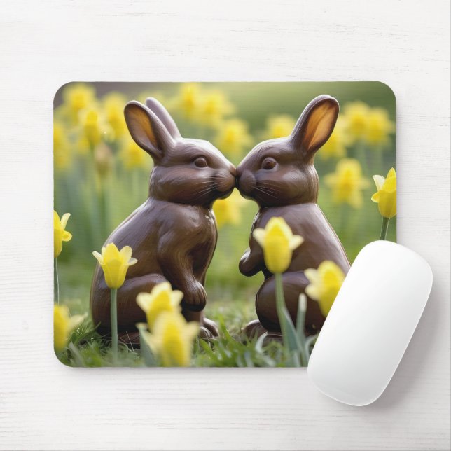 Mousepad Coelhos de Páscoa de Chocolate Beijando (Com mouse)