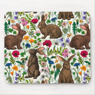 Mousepad Coelhos e flores silvestres