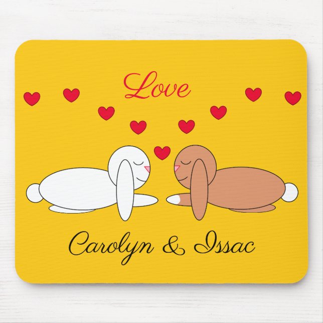 Mousepad Coelhos Felizes e Amorosos: Amarelo (Frente)