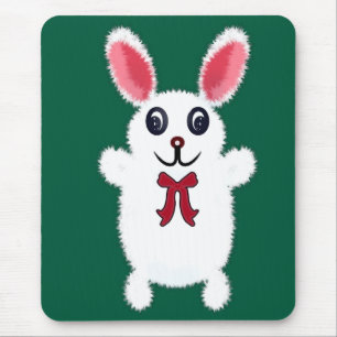 Mousepad Coelhozinho Branco Fofinho com Laço Vermelho - Chr