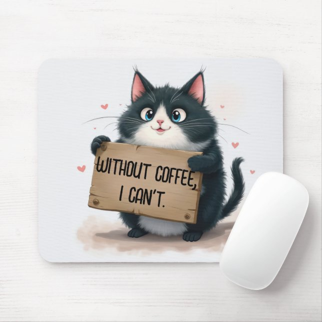 Mousepad Coffee Fun Quote With Cartoon Cat (Com mouse)