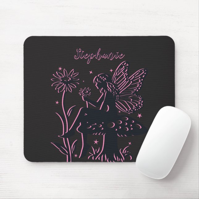 Mousepad Cogumelo e Flor, de Fada Fácil, Preto e Rosa (Com mouse)