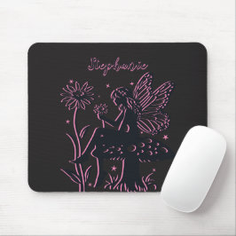 Mousepad Cogumelo e Flor de Fada Fofo Preto e Rosa
