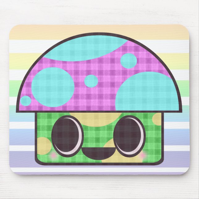 MOUSEPAD COGUMELO KAWAII XADREZ PATCHWORK PLAID (Frente)