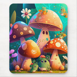 Mousepad Cogumelos e flores insetos verdes