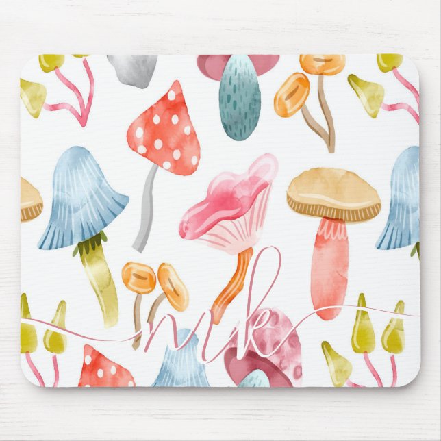 Mousepad Cogumelos em Aquarela Pastel (Frente)