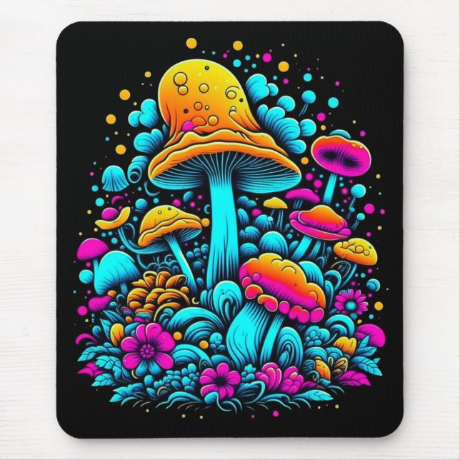 Mousepad Cogumelos Neon e Flores Ai Art (Frente)