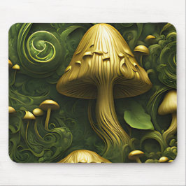 Mousepad Cogumelos verdes e dourados em floral