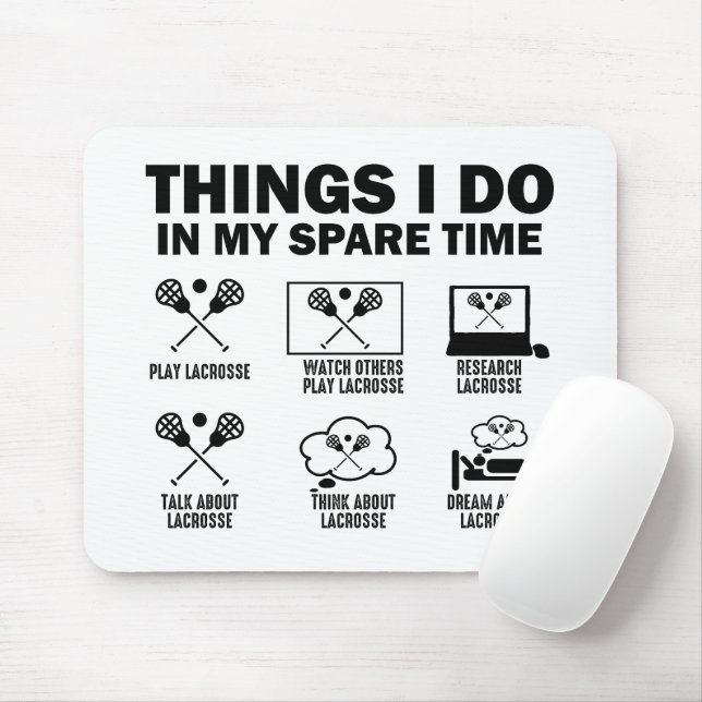 Mousepad Coisas que Faço no Meu Tempo Livre Lacrosse (Com mouse)