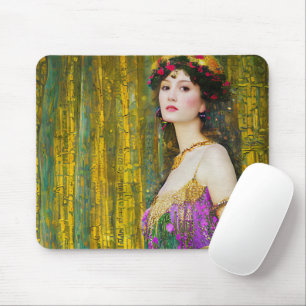 Mousepad Colagem Colorida de Estilo Klimt Retrato de uma Mu