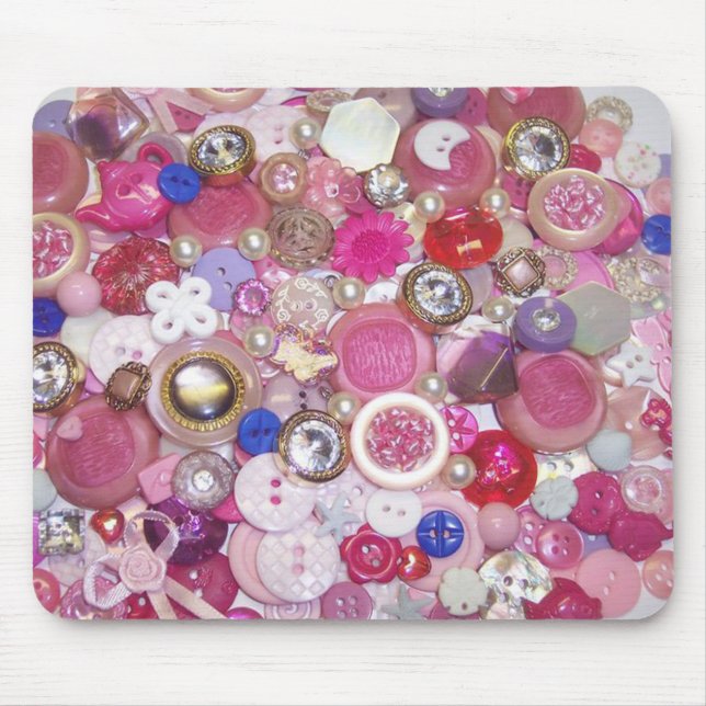 Mousepad Colagem cor-de-rosa bonito do botão (Frente)