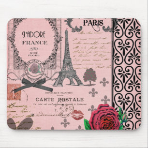 Mousepad Colagem cor-de-rosa de Paris do vintage