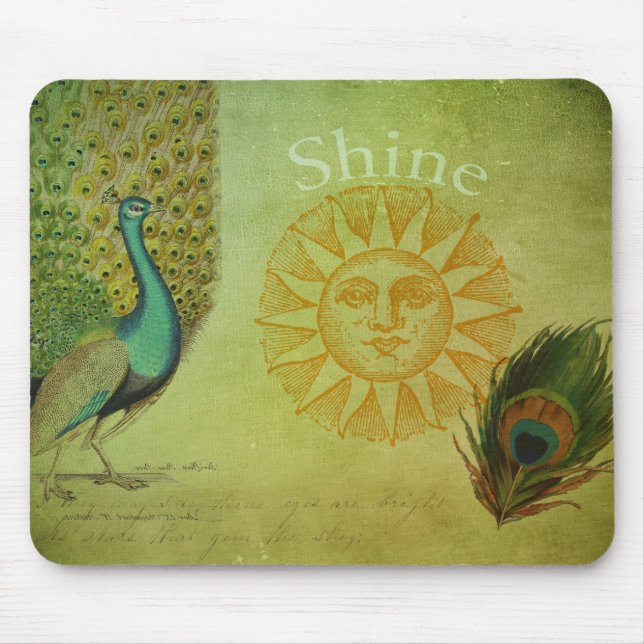 Mousepad Colagem da arte do pavão do vintage (Frente)