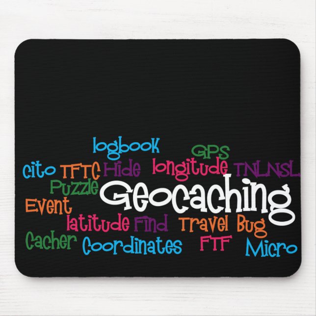 Mousepad Colagem da palavra de Geocaching (Frente)