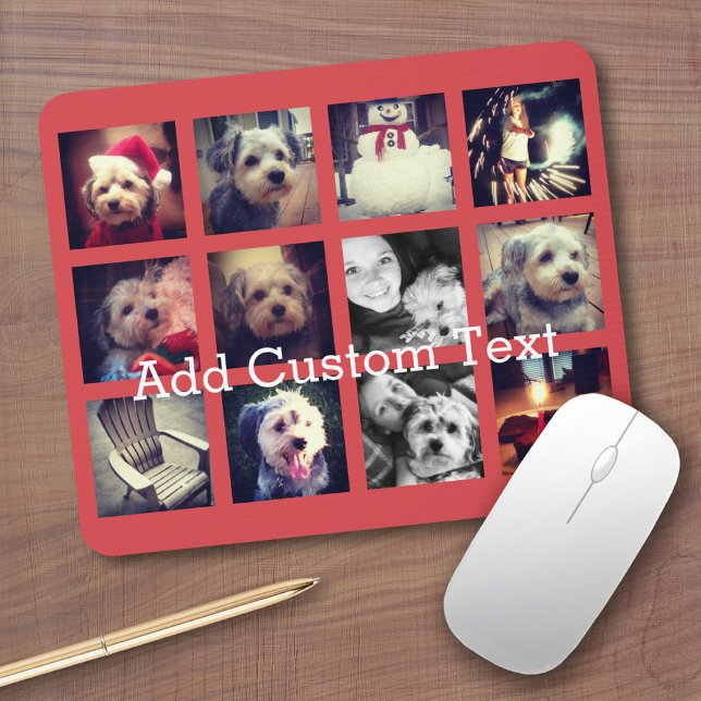 Mousepad Colagem de 12 fotos quadradas com fundo de caiena (Personalized mousepad - Add Photos and Custom Text)
