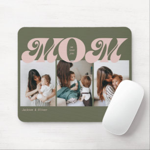 Mousepad Colagem de 3 Fotos Pink Green Retro Bold Mom