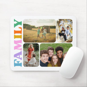 Mousepad Colagem de 4 fotos da família com tipografia moder