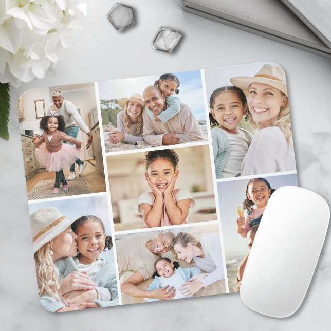 Mousepad Colagem de 7 Fotos Personalizada Simples (Personalized Simple 7 Photo Collage Mouse Pad)