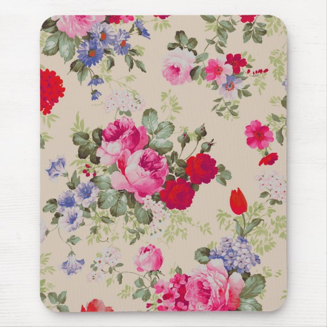Mousepad Colagem de Flores de Rosas Vermelho e Azul (Frente)