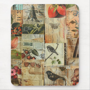 Mousepad Colagem de folhetos de jornal Rustic Vintage (4)