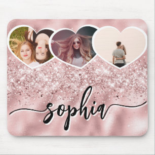 Mousepad Colagem de Fotografias com Nome Personalizado Glit