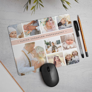 Mousepad Colagem de Fotografias com Stripe Cor-de-Rosa Esbr