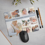 Mousepad Colagem de Fotografias com Stripe de Cinza de Nevo<br><div class="desc">O painel do mouse Chic Photo Colage exibe nove fotos favoritas em formato quadrado,  com seu nome de família,  nome comercial ou escolha de personalização exibidos em uma banda fina de cinza de nevoeiro.</div>