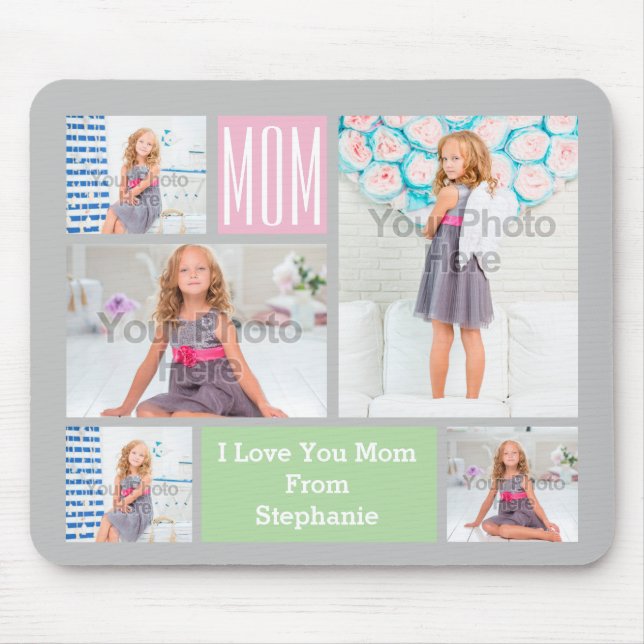 Mousepad Colagem de Fotografias de Mãe Personalizada Rosa/V (Frente)