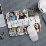 Mousepad Colagem de Fotografias de Pai Personalizada e Nome<br><div class="desc">Crie um presente personalizado legal para o melhor pai de todos os tempos com este mousepad de colagem de fotos. Use as modelos para adicionar 6 fotos e personalize com o nome de seus filhos ou uma mensagem personalizada no centro, sobreposta a "PAI" em letras azuis suaves. Faz um presente...</div>