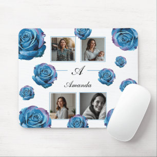Mousepad Colagem de Fotografias de Rosa Azul Moderno, Mãe P