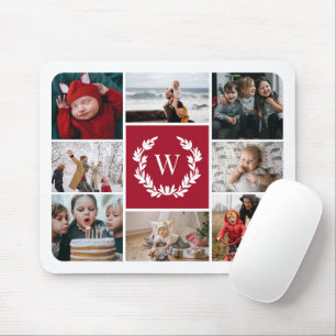 Mousepad Colagem de Fotografias do Monograma de Lira Vermel