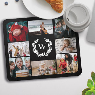 Mousepad Colagem de Fotografias do Monograma Laurel Wreath