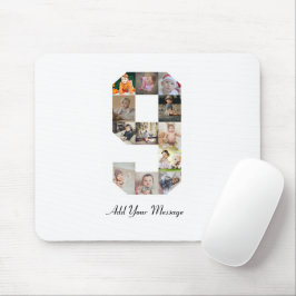 Mousepad Colagem de Fotografias do Número 9 Preto e Branco