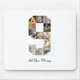 Mousepad Colagem de Fotografias do Número 9 Preto e Branco