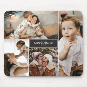 Mousepad Colagem de Fotografias Preto Moderno 4 e Nome