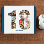 Mousepad Colagem de Fotos 18º Aniversário Número 18 Persona<br><div class="desc">Crie seu próprio mouse personalizado para um presente de aniversário exclusivo de 18 anos. A colagem de fotos número 18 está em um fundo branco com bordas azuis marinhas inteligentes. O design inclui até 12 fotografias diferentes - em diferentes formas e tamanhos - para lhe dar a flexibilidade suficiente para...</div>