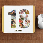 Mousepad Colagem de Fotos 18º Aniversário Número 18 Persona<br><div class="desc">Crie seu próprio mouse personalizado para um presente de aniversário exclusivo de 18 anos. A colagem de fotos número 18 está em um fundo branco com areia bege neutra / bordas amarelas mudas e tipografia moderna de bronze. O design inclui até 12 fotografias diferentes - em diferentes formas e tamanhos...</div>