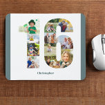 Mousepad Colagem de Fotos 1. º Aniversário Número 16 Person<br><div class="desc">Crie seu próprio mouse personalizado para um presente de aniversário único de 16 anos. A colagem de fotos número 16 está em um fundo branco com bordas tranquilas (cinzas verdes azuis). O design inclui até 11 fotografias diferentes - em diferentes formas e tamanhos - para lhe dar a flexibilidade suficiente...</div>