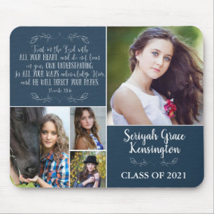 Mousepad Colagem de Fotos 4 de Graduação Versa Cristã Azul