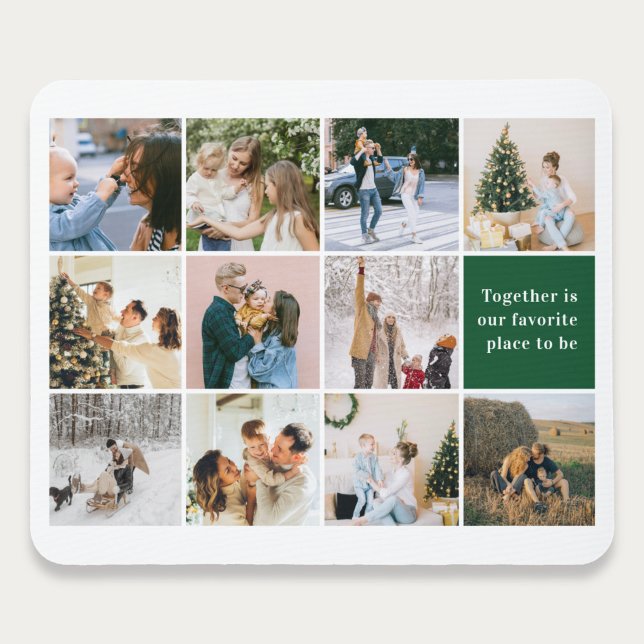 Mousepad Colagem de Fotos com Citação Familiar Verde (Criador carregado)