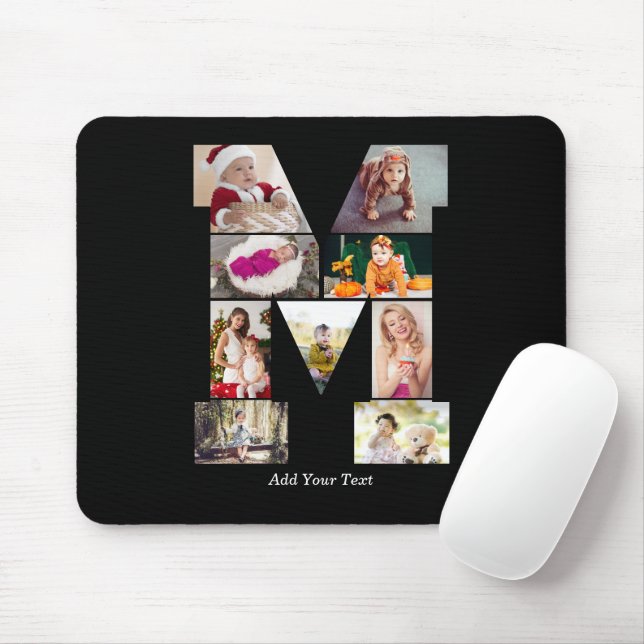 Mousepad Colagem de Fotos com Letra M em Preto e Branco (Com mouse)