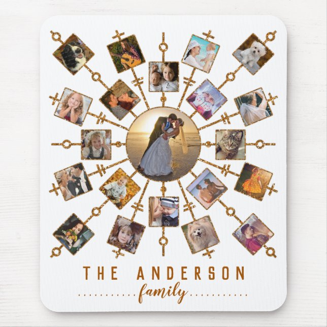 Mousepad Colagem de Fotos da Família 21 Imagens Branco Dour (Frente)