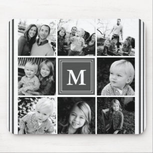 Mousepad Colagem de Fotos da Família com Monograma Cinza
