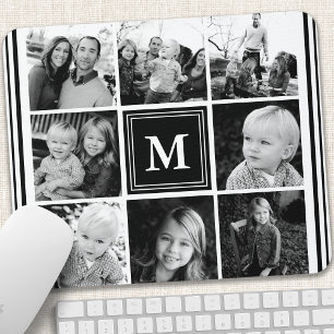 Mousepad Colagem de Fotos da Família com Monograma Preto
