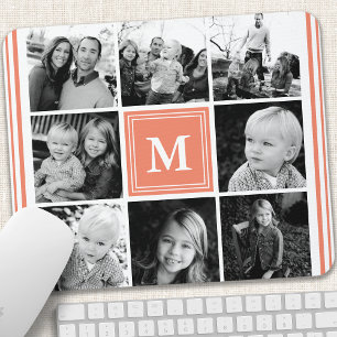 Mousepad Colagem de Fotos da Família Coral Monograma