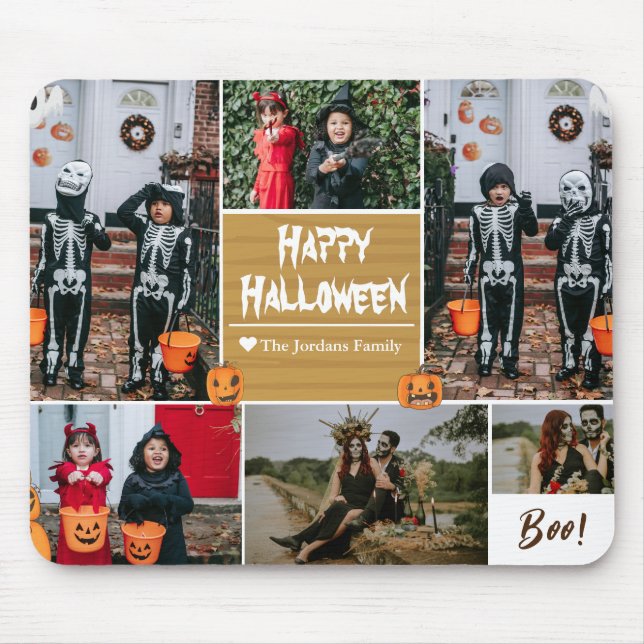 Mousepad Colagem de fotos da família de Halloween Moderna e (Frente)