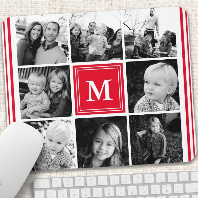 Mousepad Colagem de Fotos da Família Red Monograma (Criador carregado)